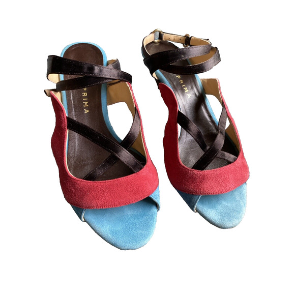 Anteprima Womens Leather Open Toe Ankle Strap Sandals Heels Red Blue Size 36 6 - Picture 1 of 9